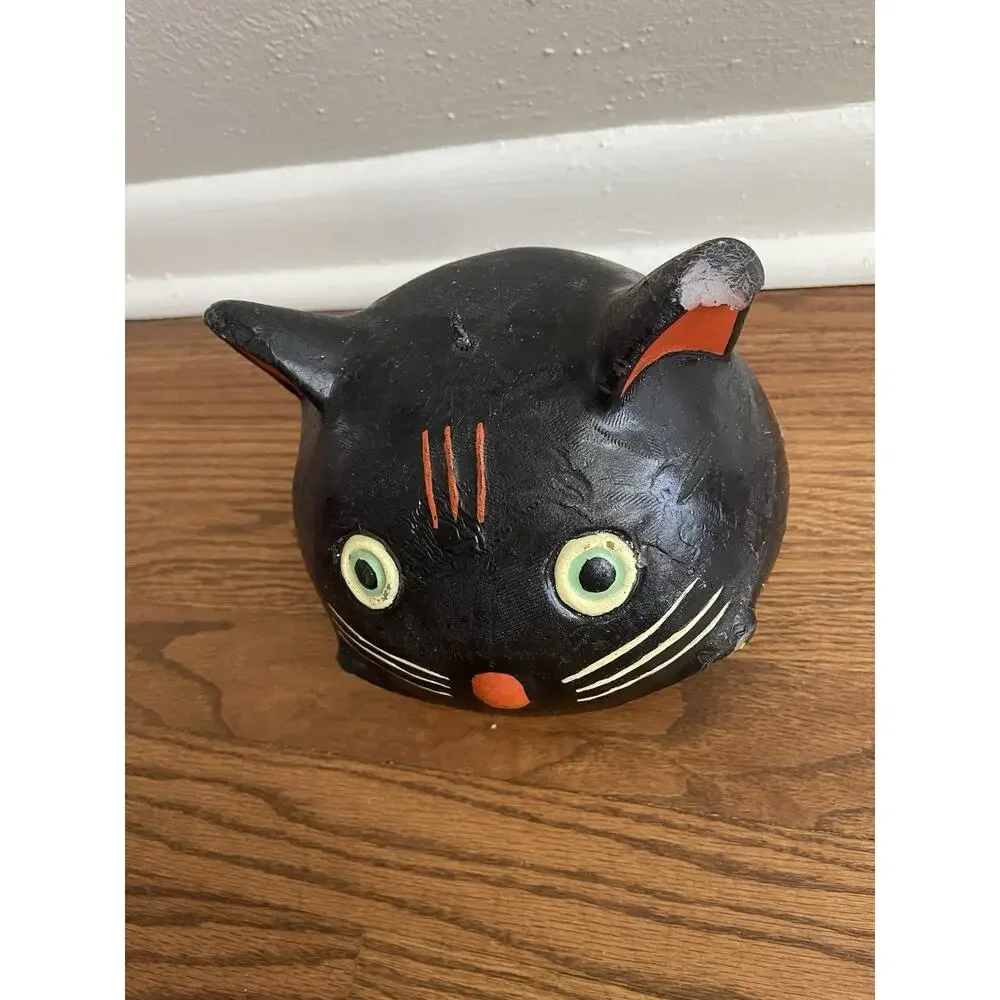 Halloween Black Cat Head Candle Retro Vintage Style 6.5”Tx7.5W Creepy Spooky